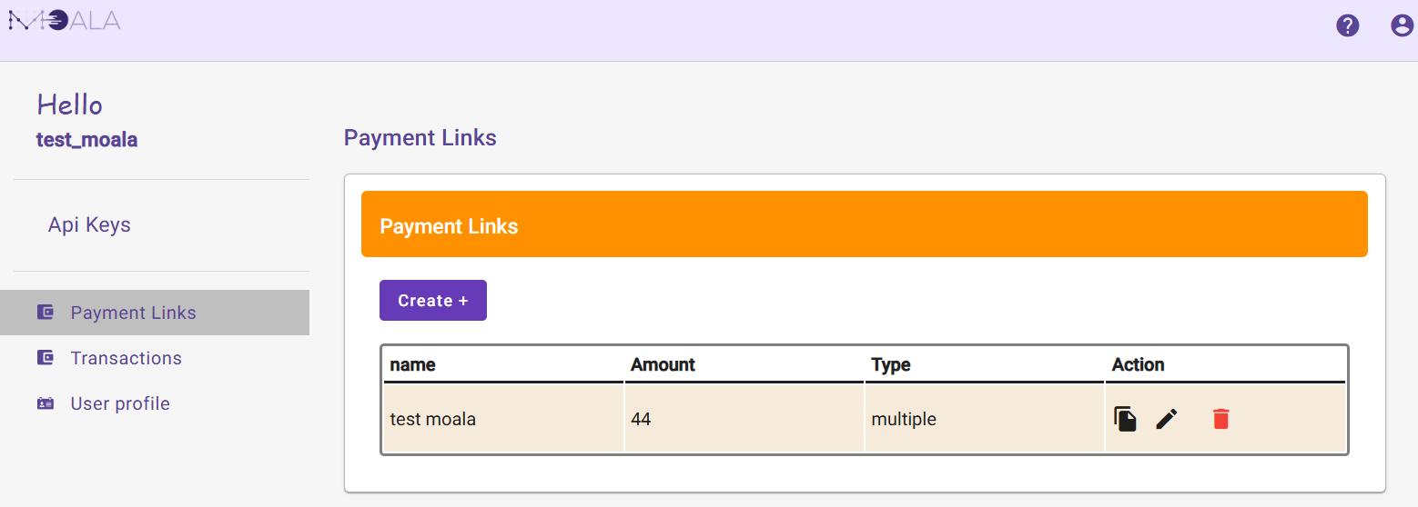 Payment Links List